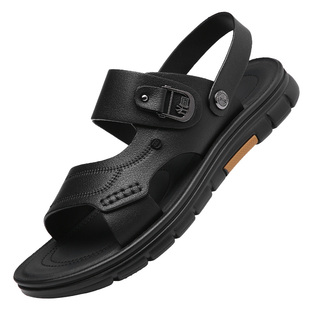 红蜻蜓夏季男士凉鞋2026新款真皮司机凉拖鞋全牛皮防滑软底沙滩鞋