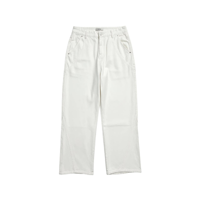 简约百搭剪裁痞帅纯棉白色牛仔裤