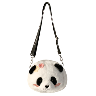 可爱卡通毛绒玩具包花朵小熊猫斜挎包女儿童百搭小背包玩偶单肩包