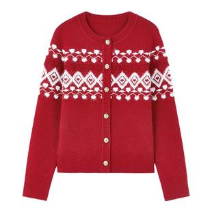 秋水伊人红色毛衣新年穿搭针织衫2025冬季新款圆领长袖爆款上衣女