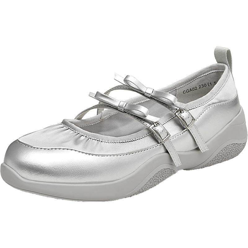 Tata他她银色休闲玛丽珍女鞋运动芭蕾风鞋新款浅口单鞋正品奥莱