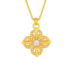 赛菲尔黄金吊坠女十字金刚杵足金吊坠莫桑石古法金镶石头点钻系列