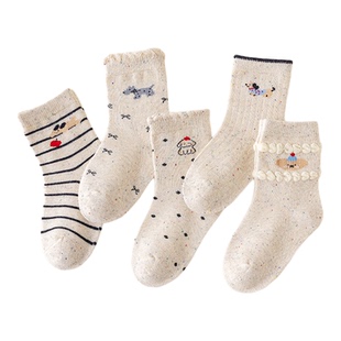 女童袜子秋冬加厚加绒纯棉a类儿童袜无骨女孩宝宝中筒袜秋季卡通