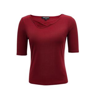 vq区绫致Vero ModaT恤女25早春夏不规则交叉绑带领修身五分袖T恤