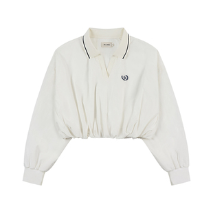 GOODBAI新款刺绣logo翻领短款收腰长袖衬衫女