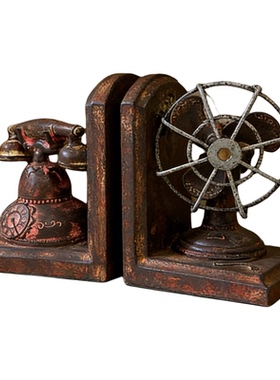 复古电话机书立 做旧工艺书挡 书房装饰创意桌面书本整理收纳摆件