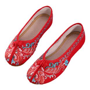 民族风绣花鞋老北京布鞋女妈妈鞋牛筋软底平底帆布鞋广场舞休闲鞋