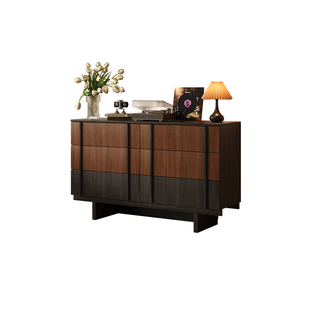 中古风客厅实木六斗柜拼色餐边柜茶水柜储物柜靠墙边柜定制储物柜