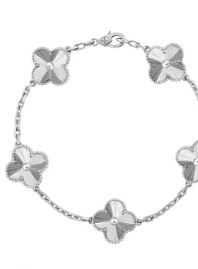 925银四叶草五花手链白贝母