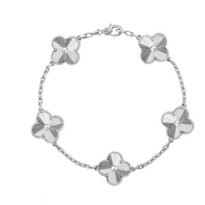 925银四叶草五花手链白贝母