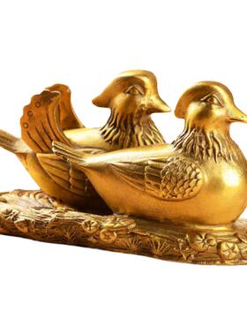 铜鸳鸯摆件一对铜工艺品家居卧室美好祝福新婚礼物鸳鸯戏水装饰品