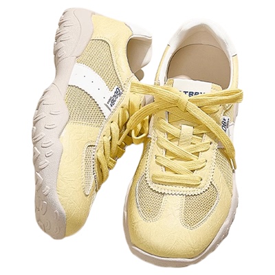 真皮德训鞋女2026夏新款黄色软底网面透气厚底小白鞋显脚小阿甘鞋