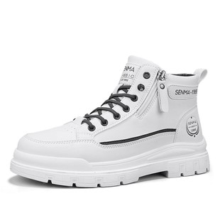 森马马丁靴男款冬季2025新款高帮加绒加厚保暖厚底休闲工装板鞋男