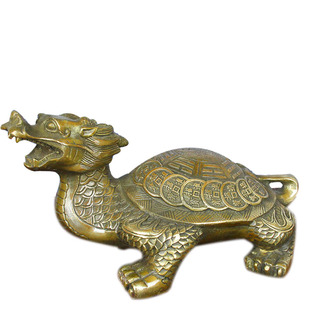 黄铜龙龟摆件一对八卦龙头龟铜制霸下金钱客厅办公室摆件玄武神兽