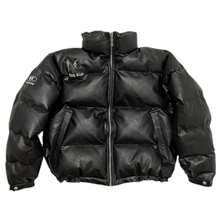 Thug Club 经典星月皮质立领羽绒服厚款金属logo面包服拉链外套韩