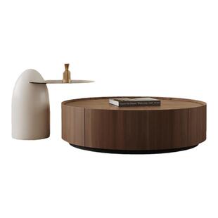 意式简奢实木茶几家用小户型简约现代胡桃木网红大小圆形茶几组合