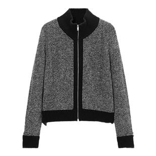 TKY SHOP半高领撞色针织开衫女2025冬季新款拉链针织衫设计感上衣