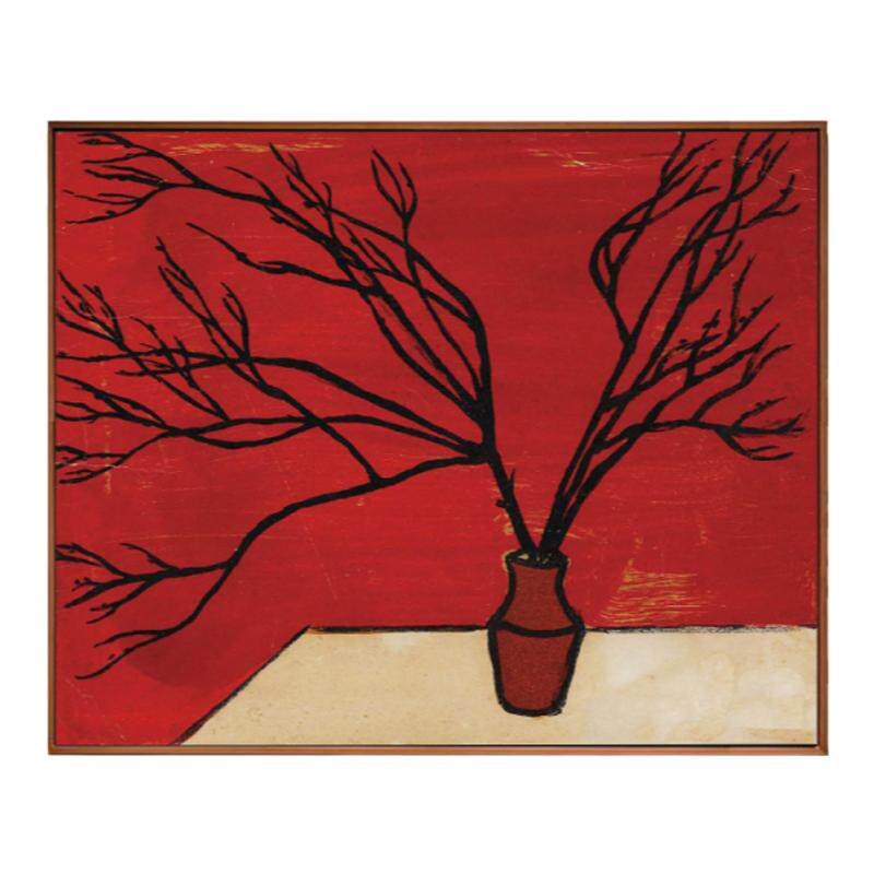 SANYU 常玉装饰画鹿角枝中式侘寂树枝挂画客厅民宿巨幅手绘无框画
