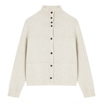 Basic House/百家好高领单排扣绵羊毛开衫毛衣女慵懒风针织外套