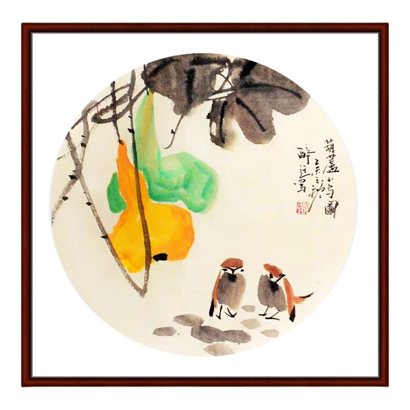手工仿古风定制圆形扇面麻雀国画