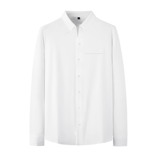 痞帅V领衬衫男士长袖秋季通勤抗皱免烫弹力丝滑休闲口袋翻领衬衫