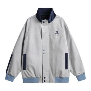 阿于呆春秋日系复古拼接立领夹克男宽松潮牌街头运动棒球服外套女