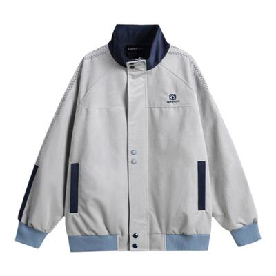 阿于呆立领春秋宽松棒球服拼接