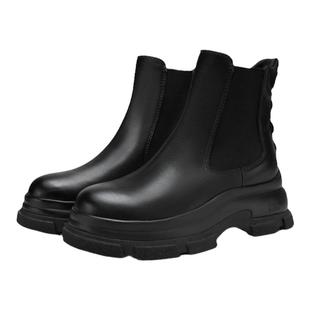 MIO米奥冬季靴子高跟中筒烟筒靴英伦风简约复古切尔西靴女靴