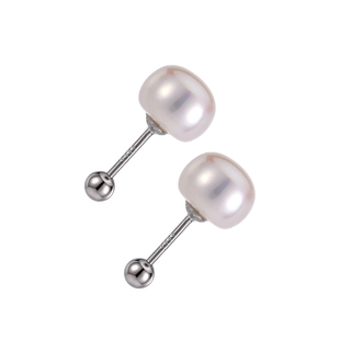 天然淡水珍珠耳钉999纯银养耳洞精致小巧螺丝拧扣耳骨钉睡觉免摘