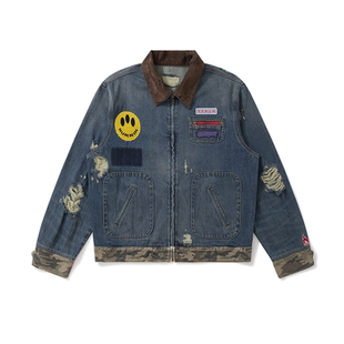 BURNIN*「为人民博宁」迷彩拼接破坏补丁牛仔外套男美式复古夹克