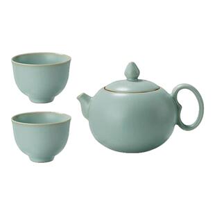 汝窑旅行茶具套装一壶两杯家用泡茶壶套组景德镇手工陶瓷复古礼品