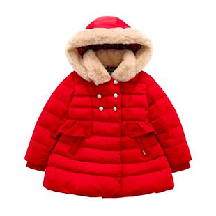 IVY HOUSE常春藤儿童装女童 加厚羽绒服外套收腰大红色国风拜年服