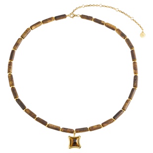 MEIDEHEN美得很沉迹寻香·沉香桶珠四方切割虎睛石吊坠项链