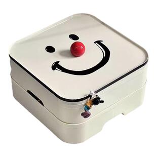 北欧微笑干果盘分格带盖家用客厅坚果糖果盒零食摆放盘装饰水果盘