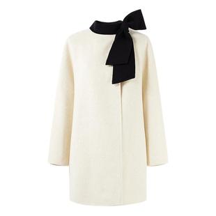 秋水伊人赫本风圆领蝴蝶结羊毛大衣2025秋冬新款高级感双面呢外套