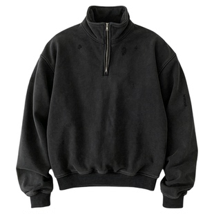 INKNOTS美式复古水洗破坏clean fit短宽半拉链立领卫衣男潮牌外套