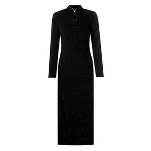 年会气质走秀长款旗袍女新款复古中国风长袖日常改良连衣裙黑色