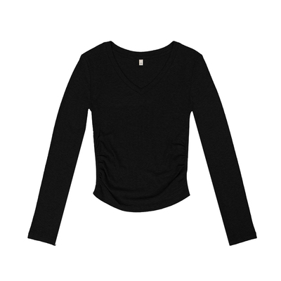 V领打底衫女针织褶皱长袖上衣