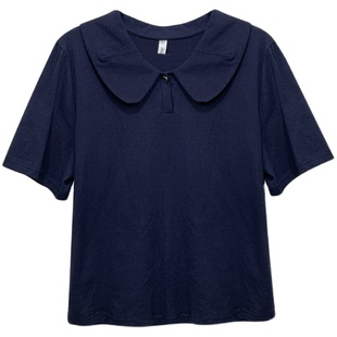 春夏胖mm娃娃领日系减龄T恤大码女装宽松显瘦简约短袖上衣女31812