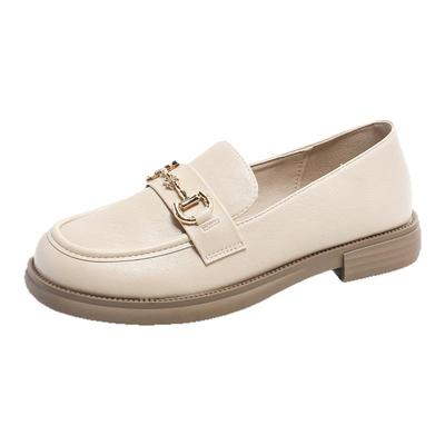 大东乐福鞋女秋冬2025新款一脚蹬软皮软底单鞋圆头配裙子小皮鞋