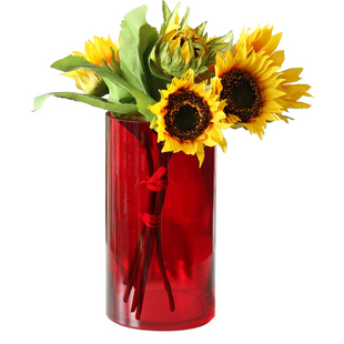 大红色直筒玻璃花瓶富贵竹水培婚庆大号落地结婚装饰花器405060cm