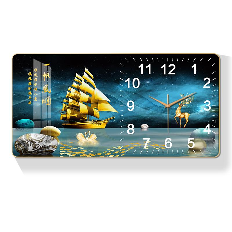 万事兴装饰画挂钟 创意静音挂钟公历农历星期温度四合一装饰钟表