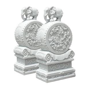 石雕门墩天然汉白玉家用庭院门口户外摆件一对精雕小象门墩抱鼓石