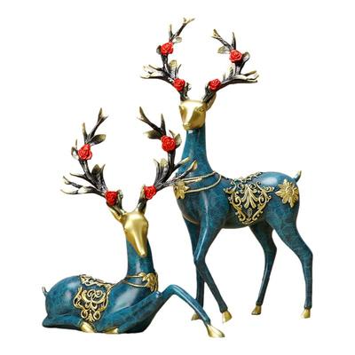 礼胜铜鹿摆件一对鹿鹿亨通