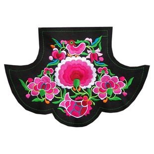 小号民族风服装机绣花片成品牡丹花肚兜刺绣布片苗绣补丁贴花辅料