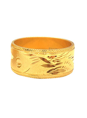 磨砂拉丝底车龙纹戒指铜镀金色