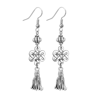 古风新年元素流苏耳环春节喜气中国结耳坠古银灯笼个性创意耳饰女