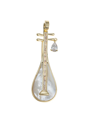 中国风优雅文艺琵琶吊坠贝母乐器配饰古典精致汉服项链女西装饰品