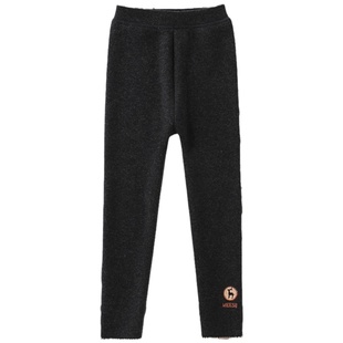 女童加绒打底裤外穿秋冬季一体绒黑灰色修身保暖儿童洋气薄绒裤子