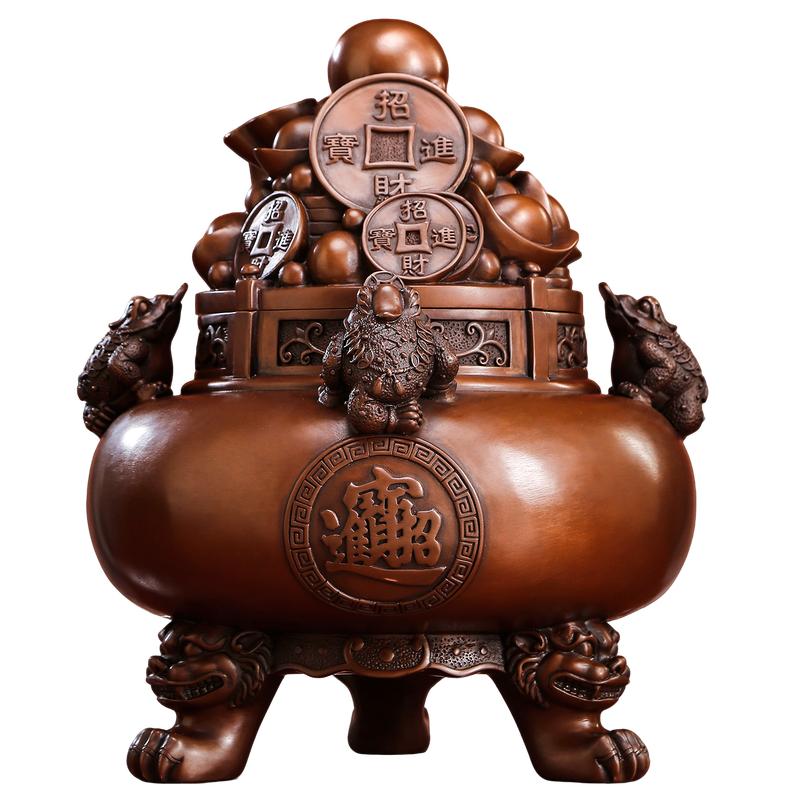 紫铜纳财三足金蟾招财聚宝盆摆件